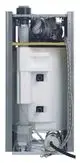 Innenansicht eines Vaillant Heizgeräts mit verschiedenen Komponenten wie Pumpen, Rohren und einem Ventil. Das Gerät ist in einem stabilen Gehäuse montiert.